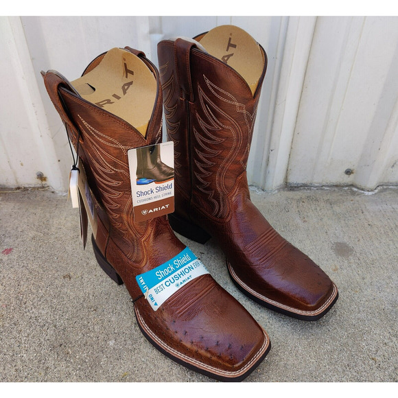 Ariat Reckoning Mens Size 11.5 EE Nut Brown Smooth Ostrich Leather Cowboy Boots - Picture 1 of 9